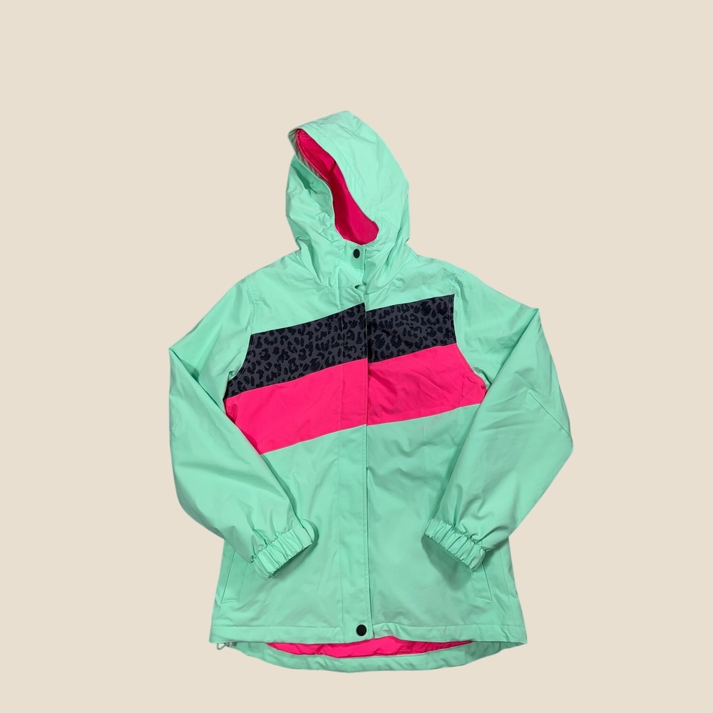 Empyre Technical Outerwear Mint Pink Leopard Print Snowboard Jacket Hooded